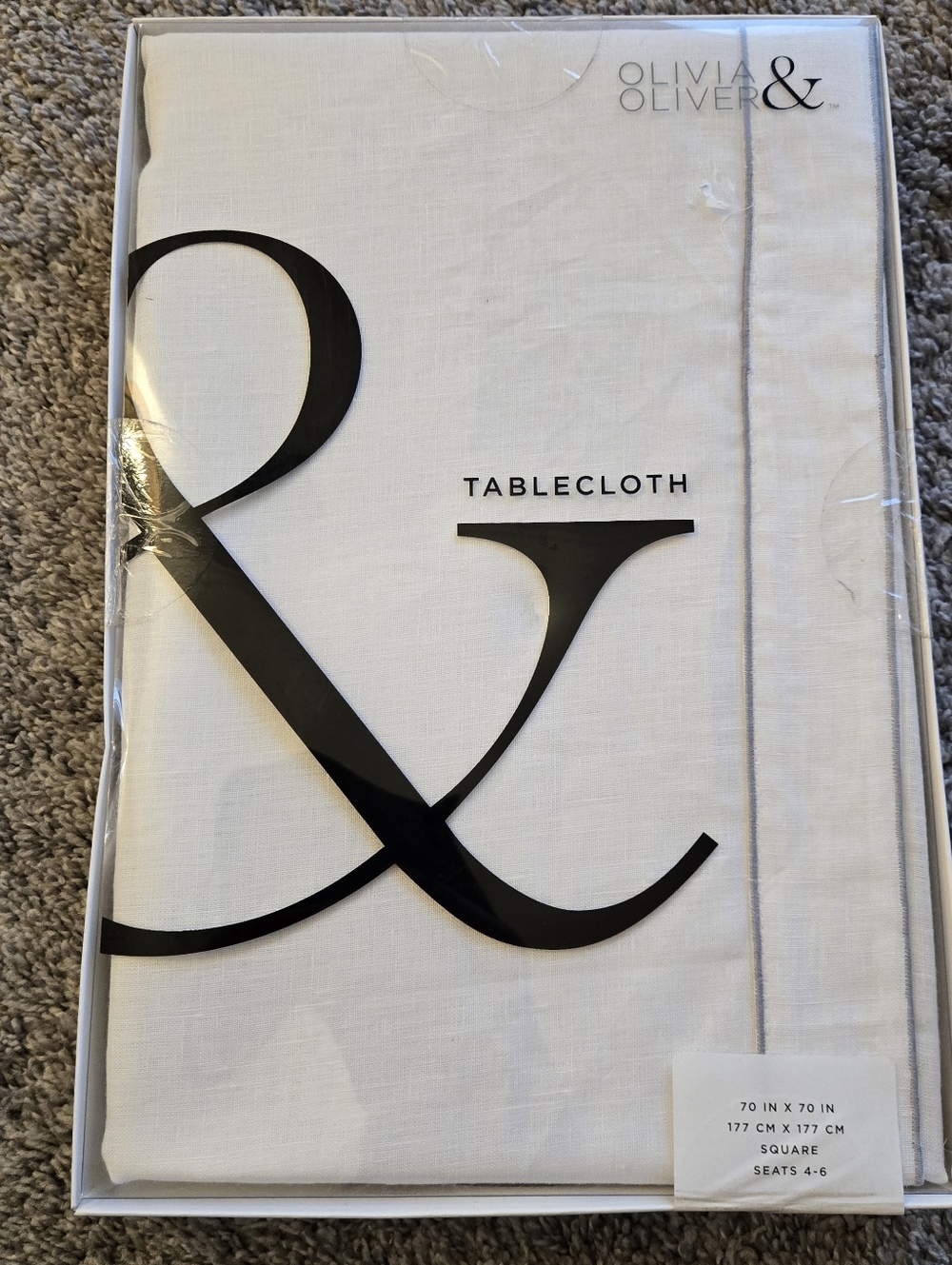 Olivia & Oliver  - Madison Tablecloth Square‎ 70"x70" White And Silver